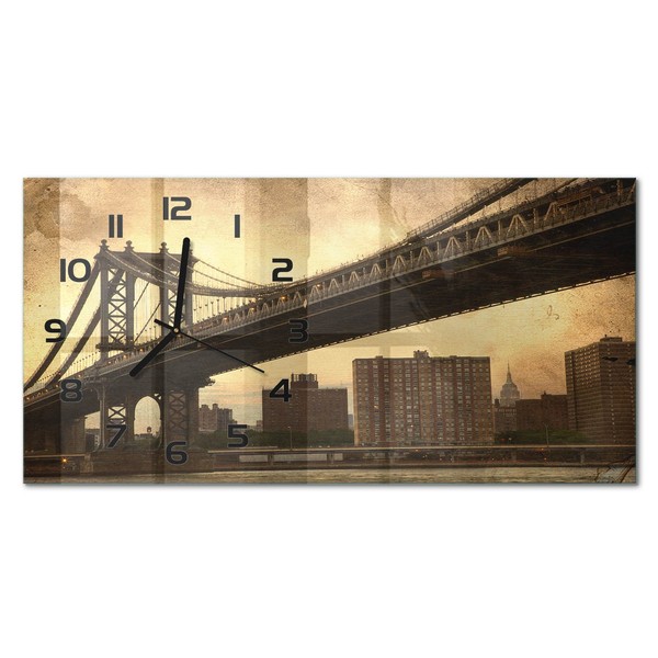 Wanduhr Aus Glas Mit Leisem Uhrwerk Manhattan New York Schwarze Zeiger 60X30 Cm-image