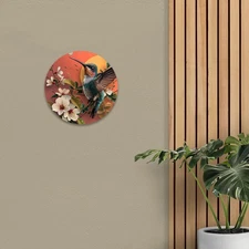 2D Flat, 1pc 7, 87x7, 87 Inch Aluminum Hummingbird & Floral Wreath Wall Art - Vi