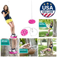 Adventure Awaits Heavy-Duty Pink Disc Swing with Nylon Rope for Backyard Play