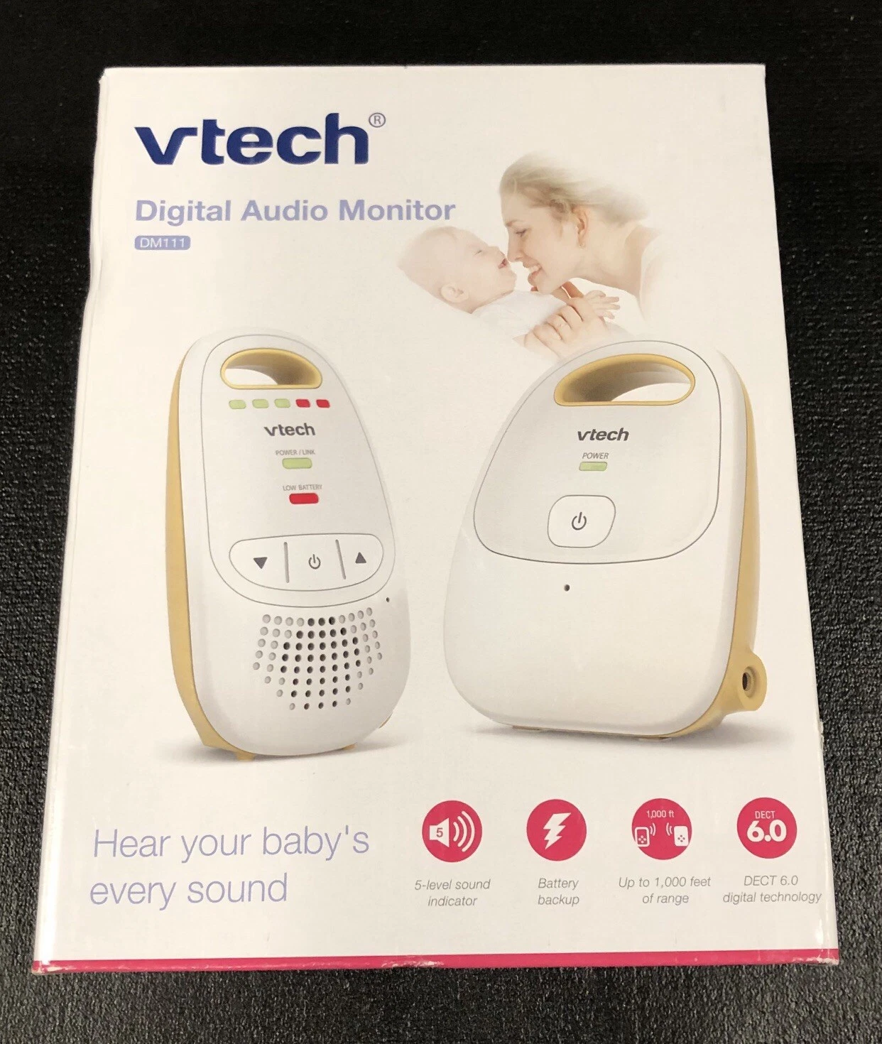 VTech DM1111 Enhanced Digital Audio Baby Monitor - White and Yellow with Box