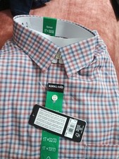 Kirkland traditional fit non-iron dress shirt 17 X 32/33Red Blue Plaid