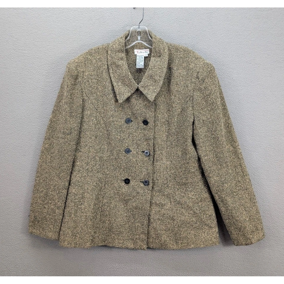 Chaqueta Blazer Talbots Para Mujer Espiga Tweed Talla 14 Doble Pecho Mezcla de Lana Foto 3 de 4