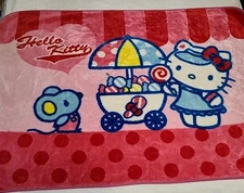 Vtg Sanrio Hello Kitty Fleece Blanket 57"×38"