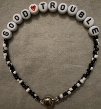 GOOD   TROUBLE BEAD BRACELET - Plastic Letters  Glass Seed Beads, Approx. 7 "