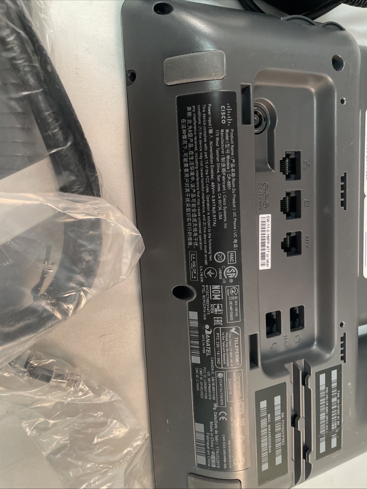 Cisco CP-8851-3PCC-K9 Wall Mountable IP Phone