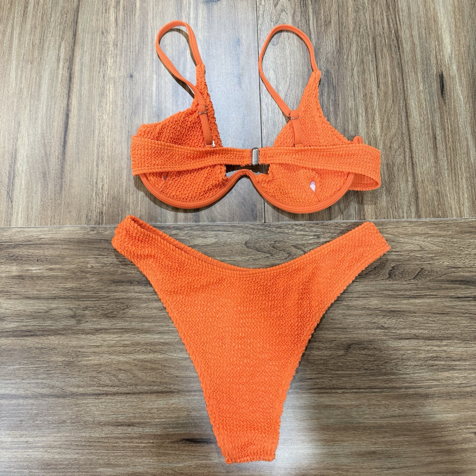 SHEIN Two Piece Bathing Suit Solid Textured Brigh… - image 3