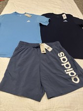 Adidas 3 Piece Large Set-Train Essentials 2 Shirts, 1 Shorts Blue NWT 90 Total
