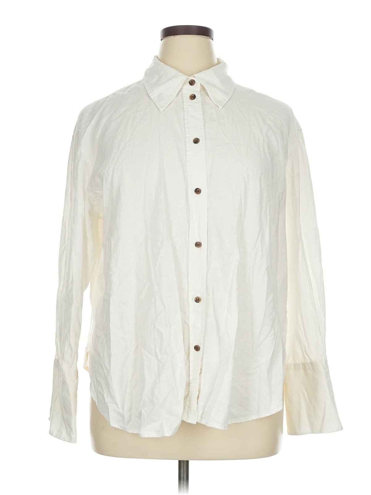 H&M Women Ivory Long Sleeve Button-Down Shirt XL