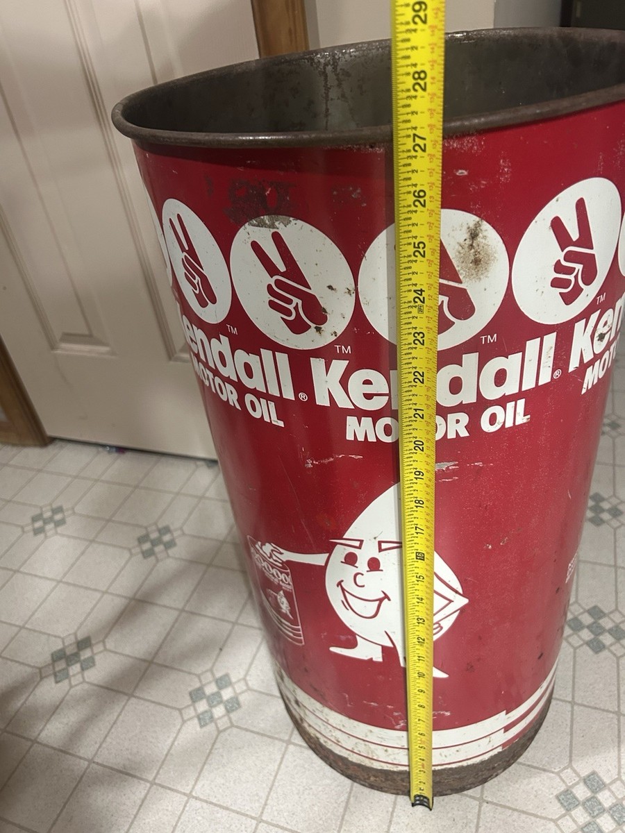 VINTAGE KENDALL MOTOR OIL CAN TRASH CAN ORIGINAL MOTOR OIL MAN