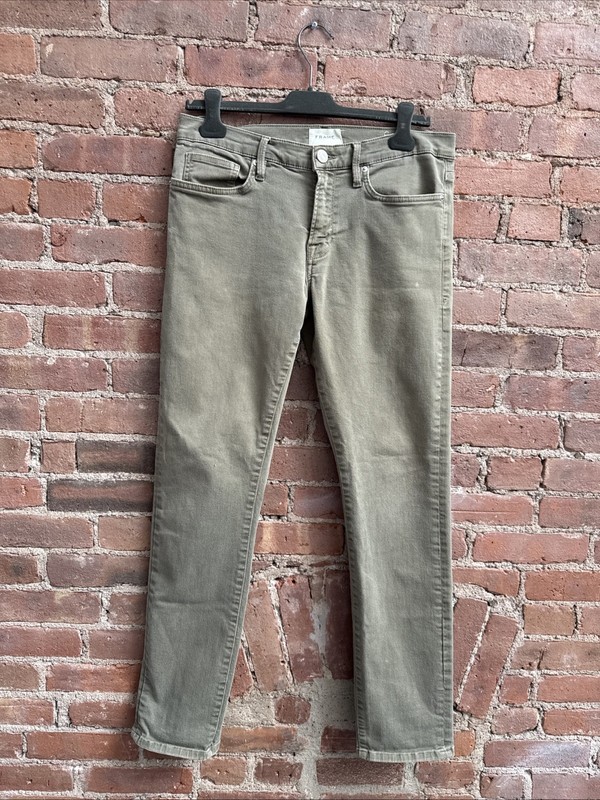 FRAME L’Homme Slim Jeans, Sz 32, Army Olive Cotton Stretch