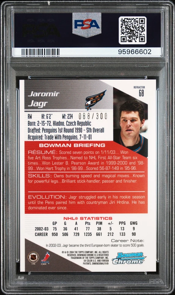 2003 BOWMAN CHROME REFRACTOR #68 JAROMIR JAGR 88/300 PSA 9 - Image 2 of 2