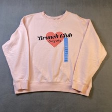 Wildfox Sweatshirt Women Size L Pink Brunch Club Everyday Heart Soft Crewneck
