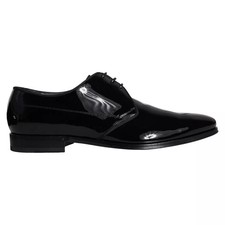 Dolce & Gabbana Black Calfskin Leather Derby Men Dress Men's Shoes Authentic