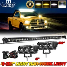 6D Slim 32" LED Light Bar+2pc 4'' Pods+Wire Kit Off-road For Dodge Ram 1500 2500