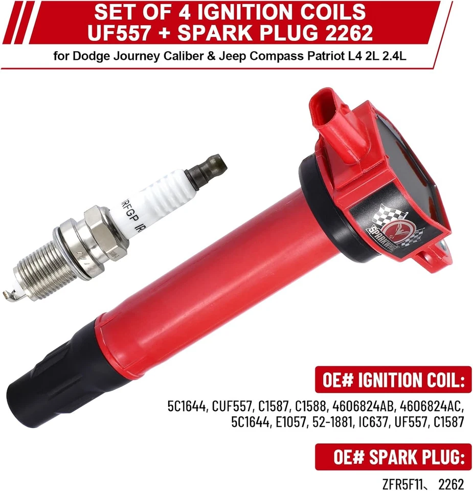 4X UF557 Ignition Coil & Iridium Spark Plug For 2008-2014 Dodge Avenger L4 2.4L Foto 2 de 4