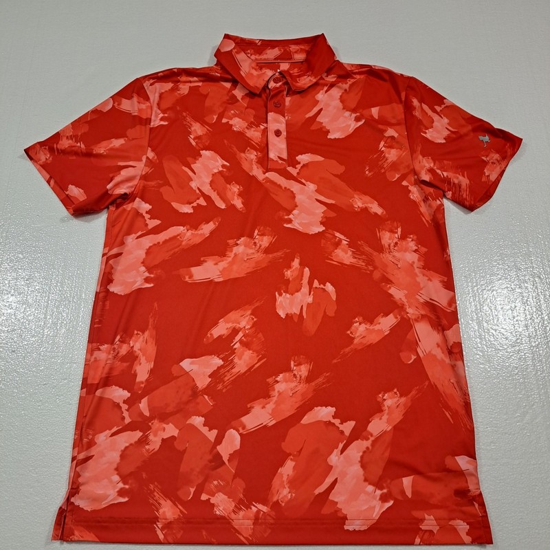 Birdie Bound Polo Shirt Men Size Small Short Sleeve Floral Orange Golf