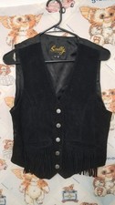Scully Women's Vintage Leather Vest  Sz 8  Black  Fringe