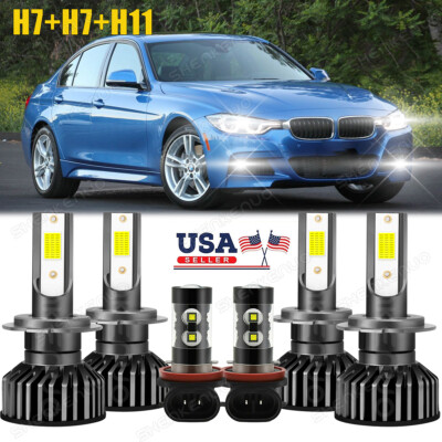 For BMW 328i 2007-2016 6x Bulbs LED Headlights High/Low Beams + Fog Lights 6000K