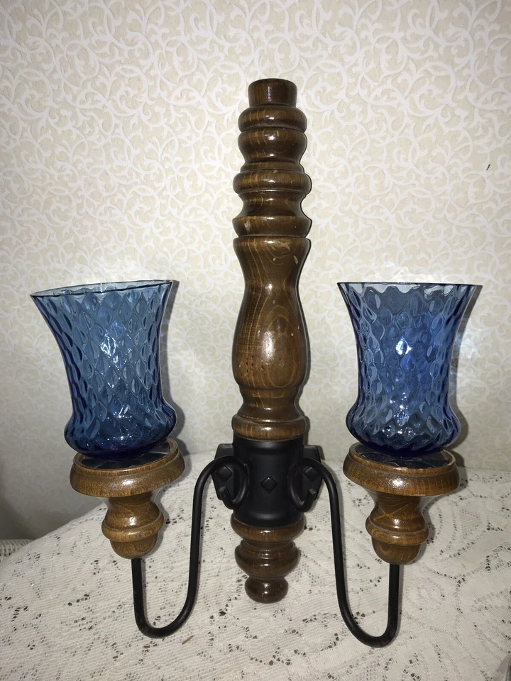 Aplique de pared de vela MCM madera metal medieval mediterráneo granja color a elección Foto 3 de 4