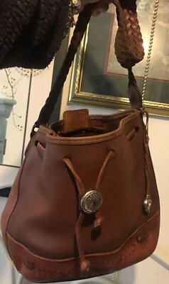 BRIGHTON Out West Hand-Stitched Western VINTAGE brown thick LEATHER Shoulder BAG