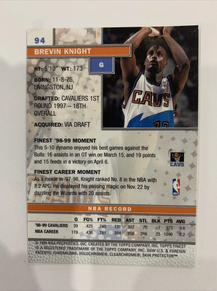 1999-00 Finest Refractors #94 Brevin Knight Cleveland Cavaliers Foto 2 de 3