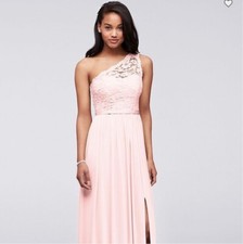 Pink One Shoulder Corded Lace Mesh Dress David’s Bridal  Style: F17063 Size: 4