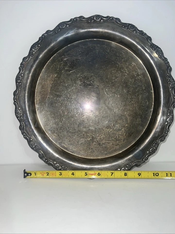 Plato de plata Oneida vintage (12,5 pulgadas) - patrón rosa Foto 4 de 4