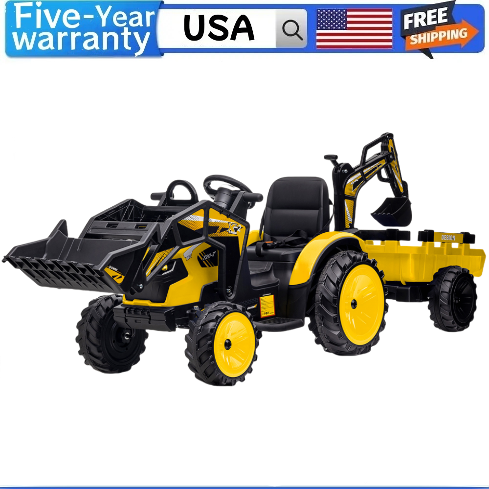 🔥24V 3 in 1 Kids Ride on Tractor Excavator & Bulldozer Electric Vehicle Trailer