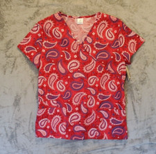 B Scrubs Medical Nursing Scrub Top Womens Tag Size XL Red Pullover Short Sleeve