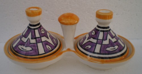 SET CRUET IN CERAMICA DIPINTA A MANO A FORMA DI TAGINE * CERAMICA MAROCCHINA * - Foto 6 di 31