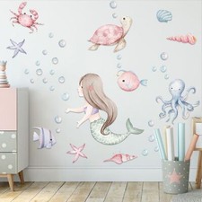 Under The Sea Mermaid Wall Decals - Ocean Fish Turtle Wall Stickers Bathroom ...