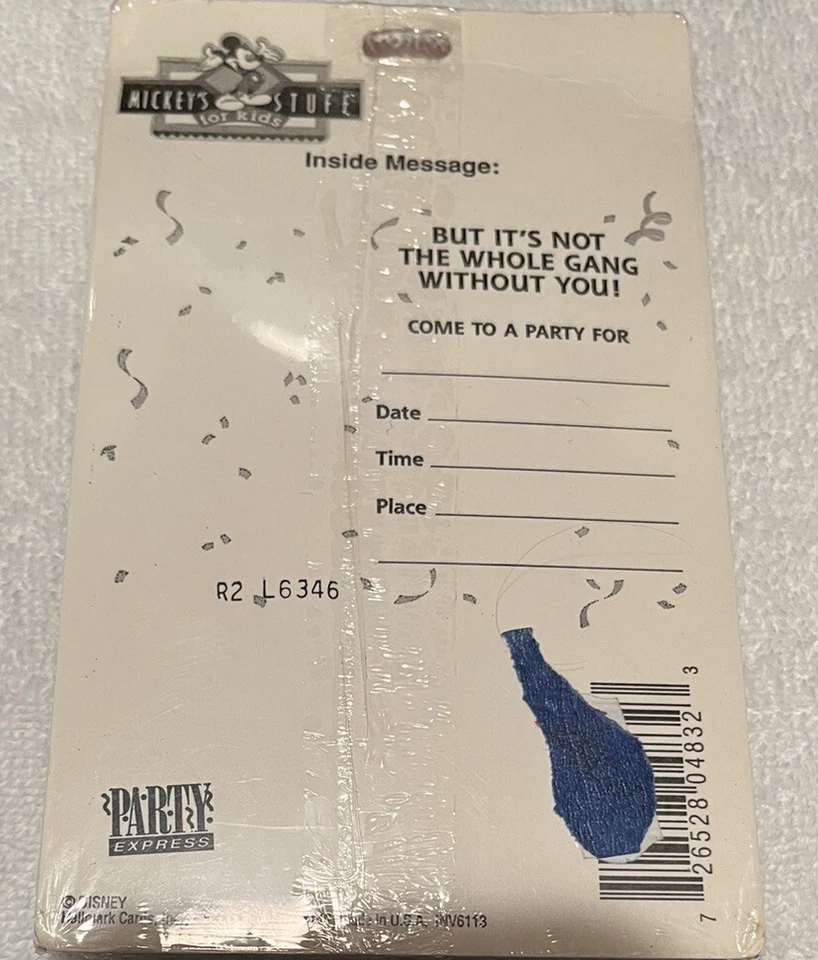 Приглашения на день рождения для детей Hallmark Disney Mickey Mouse 8 карат новые нераспакованные винтажные - Изображение 2 из 2