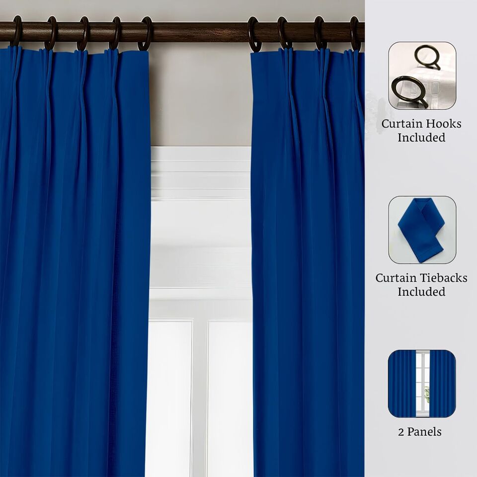 Pinch Pleated Curtains Triple Pinch Pleat Drapes with Tiebacks & Hooks ...
