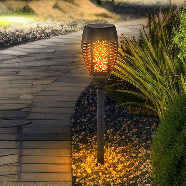 Solarleuchte AußEnlampe Steckleuchte Led Schwarz Erdspieß Feuereffekt Stanzungen-image