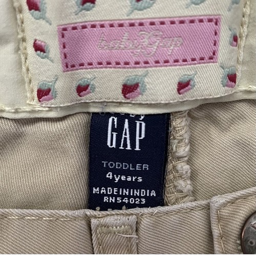 Gap Girls Flare Wide Leg Khaki Pants Adjustable Waist Flower Detail Toddler Sz 4 - Picture 6 of 6