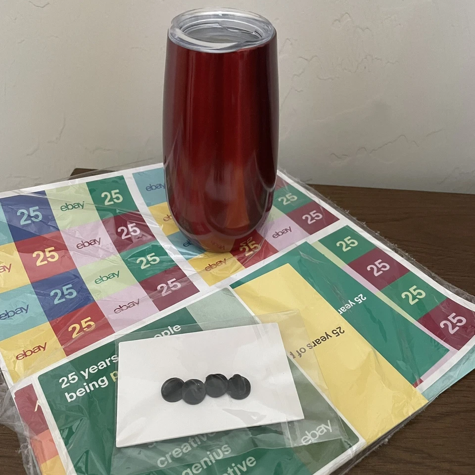 eBay 25th Anniversary Birthday Drink Cup Tumbler, Cards, Pins, Stickers NEW - image 2 of 3