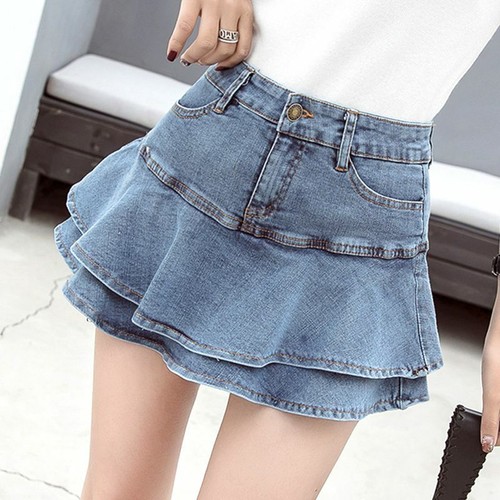 Ladies Mini Skirts Casual Denim Ruffles 