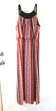 AUW Maxi Boho Long Dress Womens Cowgirl Size 6 Small Sleeveless Red Feminine