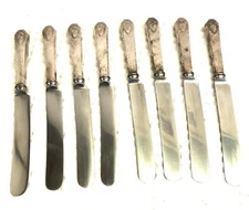 Vintage! 8Pc. Set of  Rogers B Silver Co. Silver -Plated Hammered Handles Knives