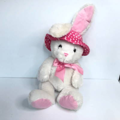 kellytoy stuffed white rabbit spring easter pink polka dot hat pink bow 18 inch