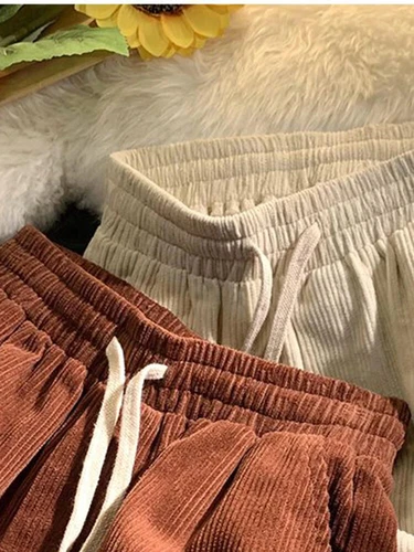 Fashionable women's corduroy pants with high waisted autumn loose leg pants - Picture 7 of 17