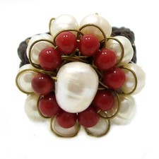 Floral Attention Freshwater White Pearls Handmade Ring-7