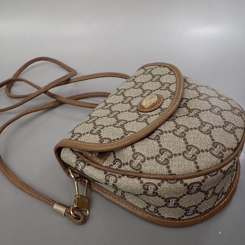 Old Gucci Plus Shoulder Mini Bag Vintage GG Leather Brown x Beige