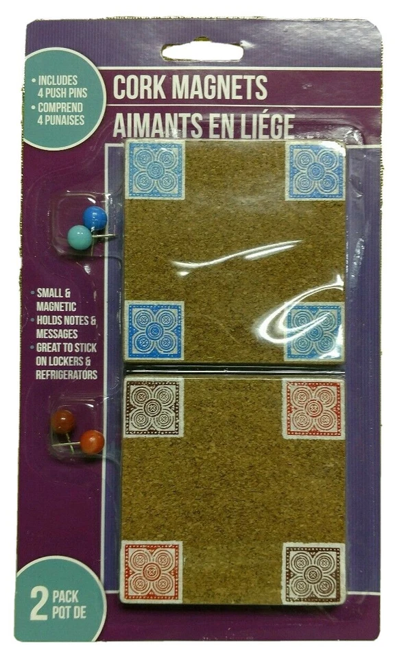 Magnetic Cork Board 2pc Set w/ Push Pins Locker Fridge Office School Decor Kit - Image 2 of 4