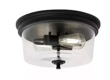 Hampton Bay Manor 14 in. Matte Black Round Flush Mount Clear - SHIPS ASAP