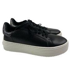Joy Performance Black Leather Chunky Platform Sneakers Women's Size 8.5W