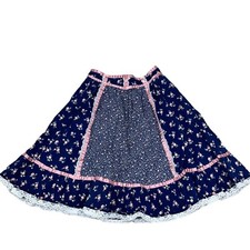 Vintage 70s Gunne Sax Style Girls Prairie Skirt Satin Lace Trim Floral Pattern