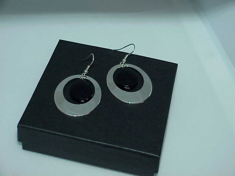 QVC Steel By Design Stainless Steel Oval Dangle Onyx Prism Earrings $99 New Box