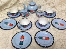 Antique, Germany, 17-pc Blue Floral Child's Tea Set
