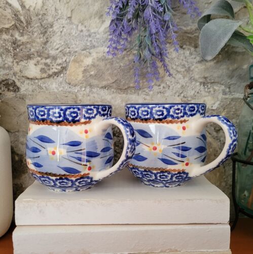 Temptations By Tara Old World Blue Coffee Tea Mug Cup Set Of 2 cottage  - Afbeelding 1 van 7
